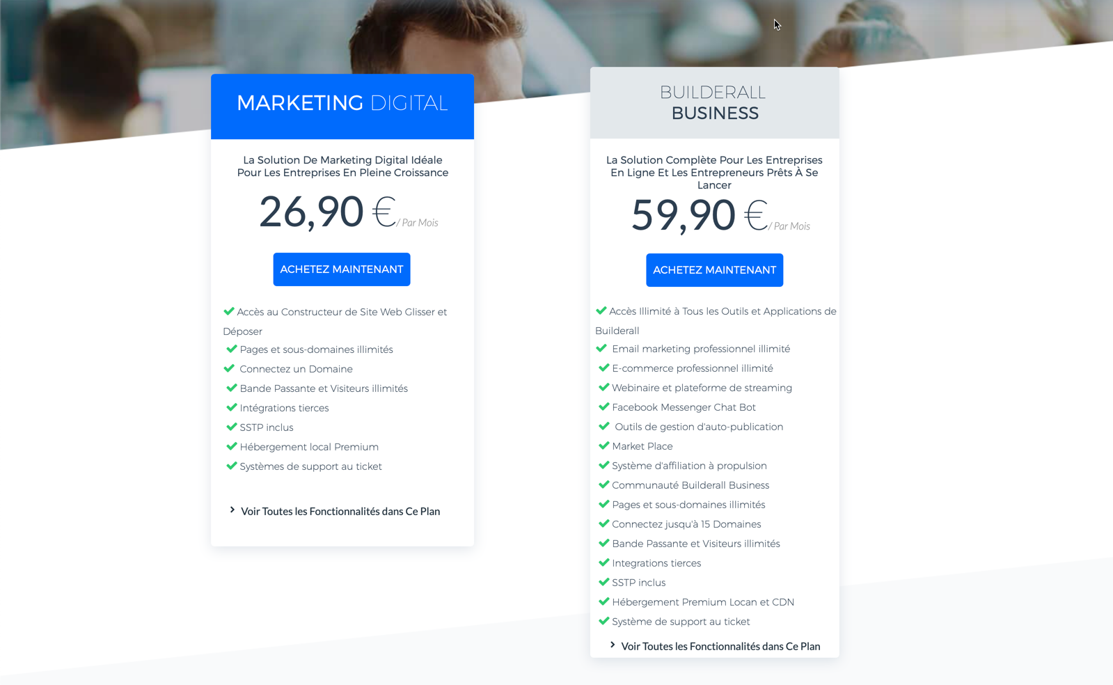 Les deux nouveaux plans de Builderall 3.0: le plan Marketing Digital et le plan Builderall Business