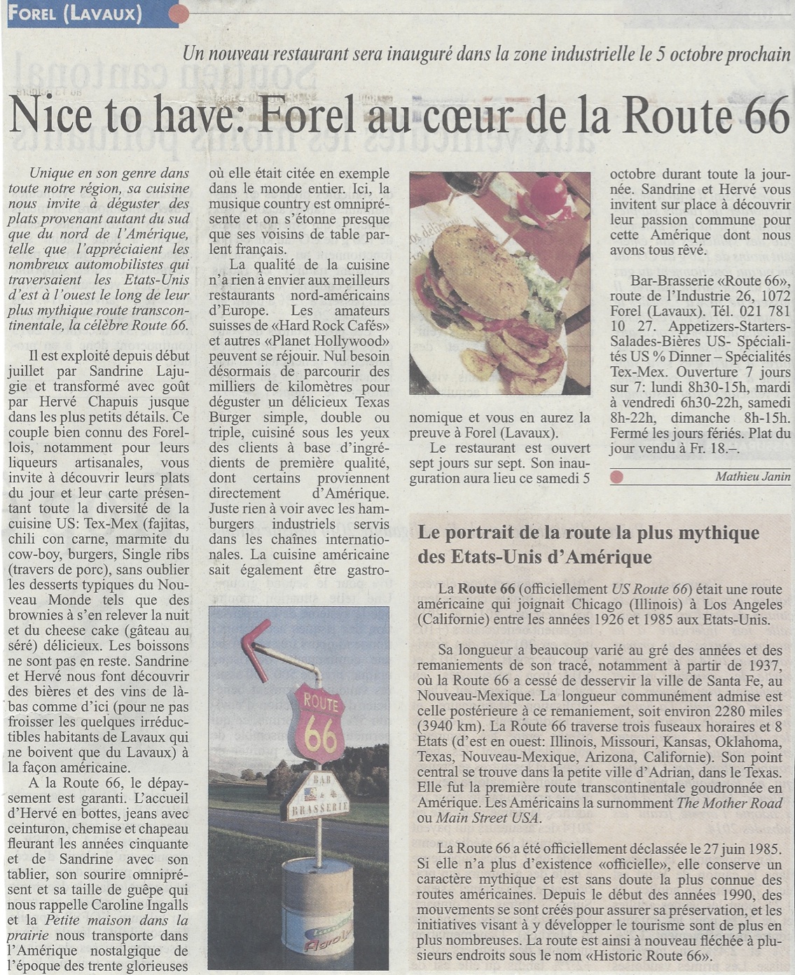 L'article original du Courrier de Lavaux et région d'Oron dans lequel a été publié l'article