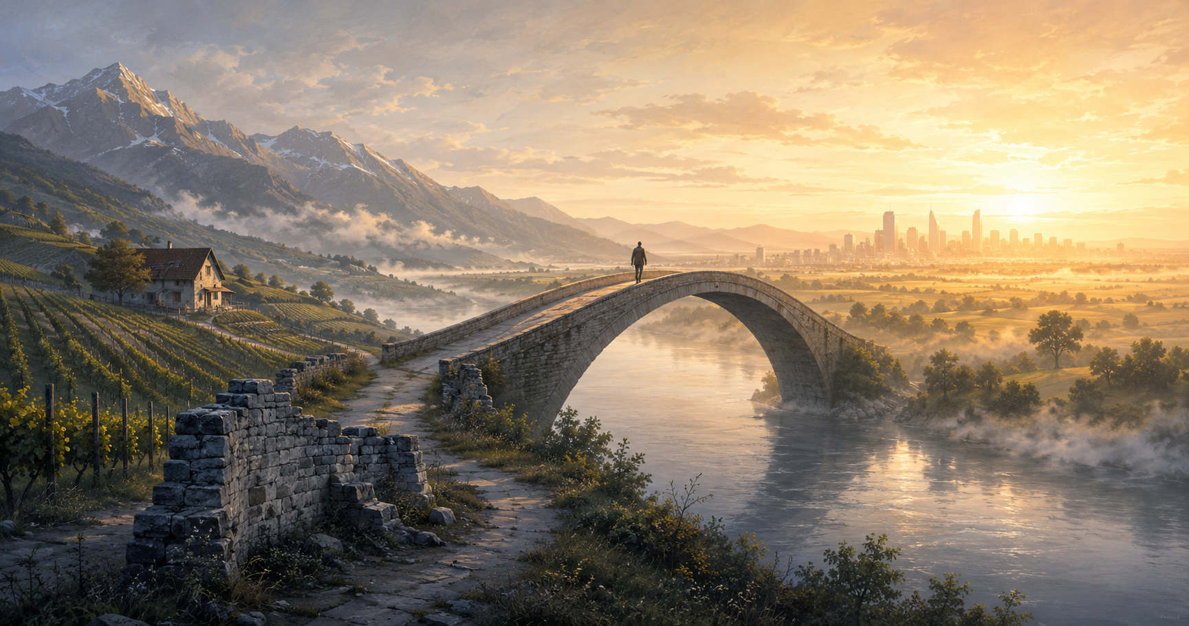 Un pont plutôt qu'un mur : à l'aube, la campagne vaudoise rejoint l'horizon européen. Le 14 juin, la Suisse choisit la direction de son regard.